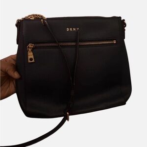 DKNY Elegant Black Crossbody Bag with Gold Accents